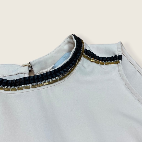 3/$30 H&M Minimalist Leather Jewel Chiffon Blouse - Picture 6 of 8